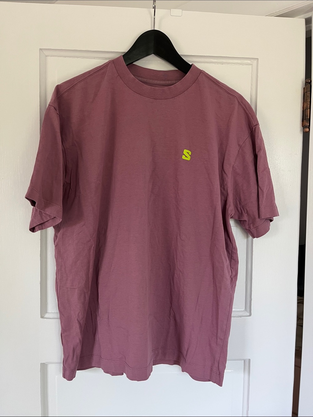 Salomon Men's Short Sleeve Crew Tee in Mauve with Lime Logo